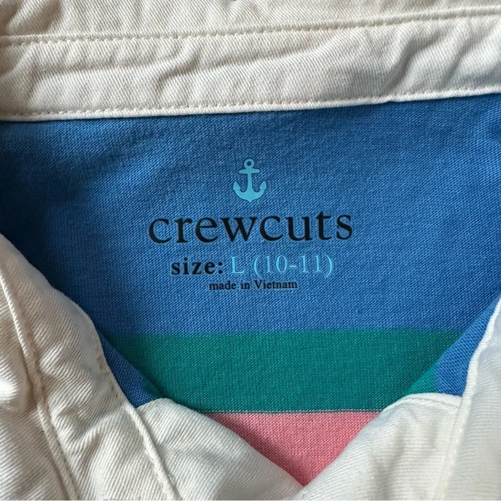 Crewcuts Pink and Blue Striped Short Sleeve Polo Shirt Boys L (10-11)